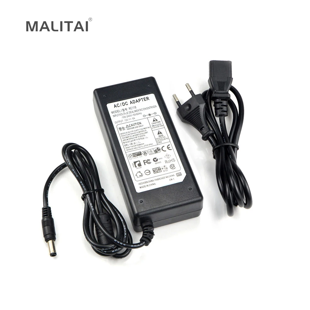 

AC 110V - 240V to DC 12V 6A Switching Power Supply AC DC Adapter Converter Charger for LED light EU US UK Plug 5.5mm x 2.1-2.5mm