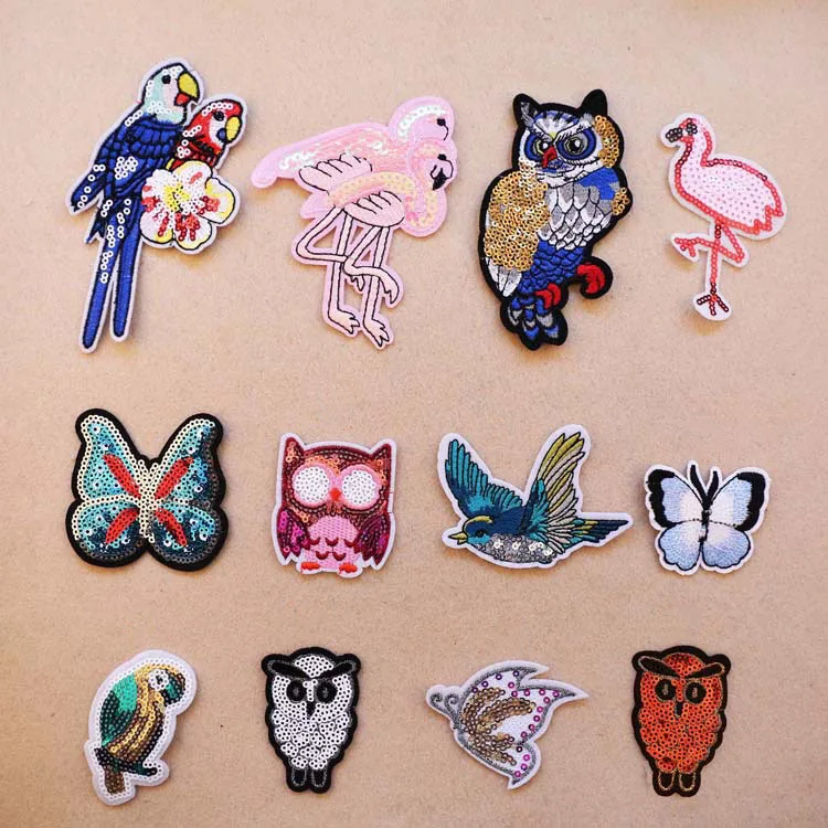 

1Pcs Sequin Owl Bird Patch Heat Transfers Iron On Sew On Embroidery Patches for DIY Clothes Stickers Decorative Appliques 47268