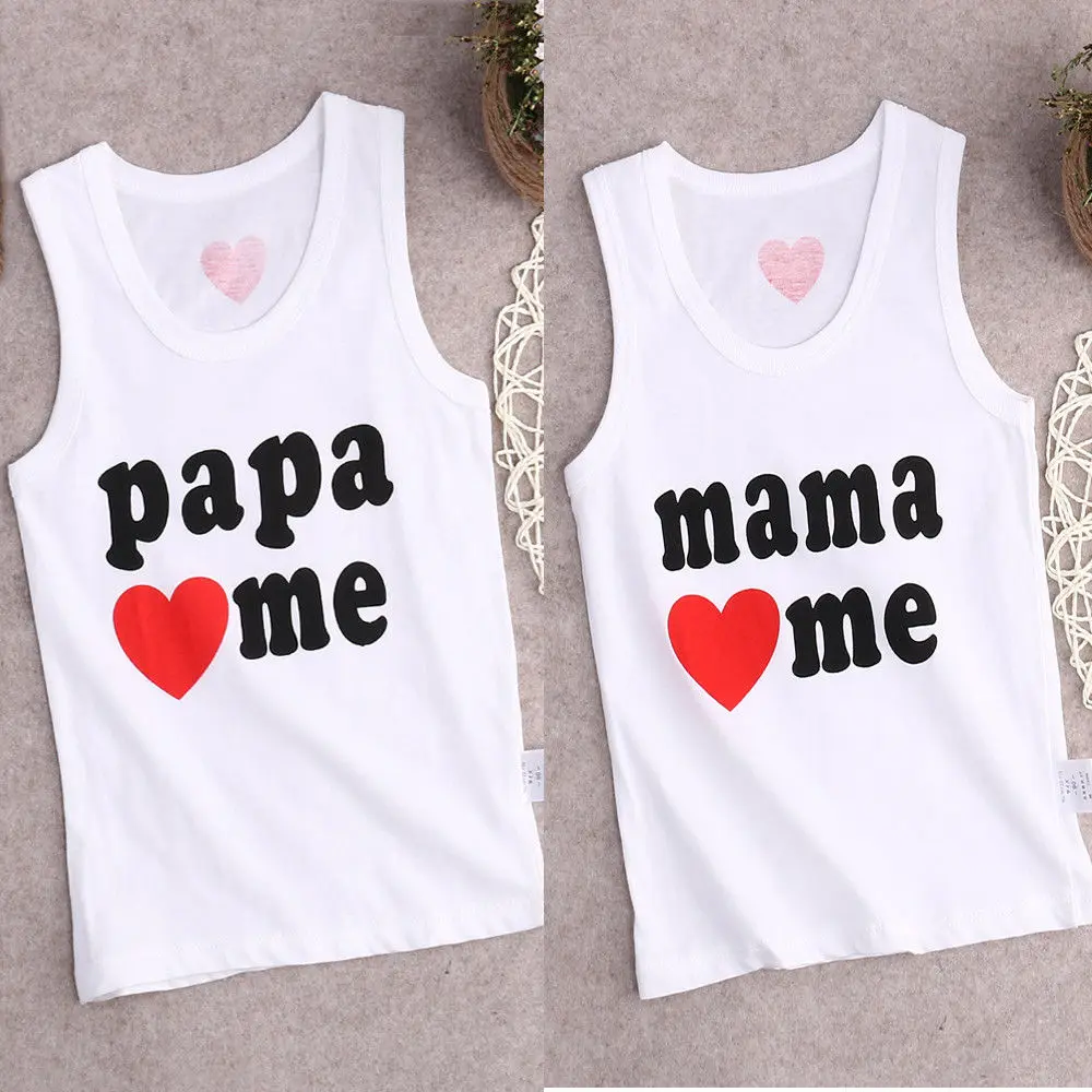 

2016 wholesale Papa Mama Love Me Baby Children' Clothing Sleeveless T-shirts for girls boys Kids children Clothes tshirts