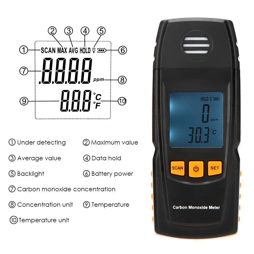  Smart CO Gas Detector Hand-held portable sensor LCD Digital Carbon Monoxide Meter CO Gas Tester Det