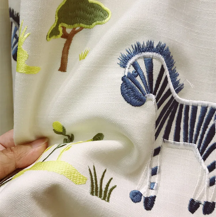 

Children's Anime Embroidery Cotton Hemp Cartoon Zebra Curtains for Living Dining Room Bedroom.
