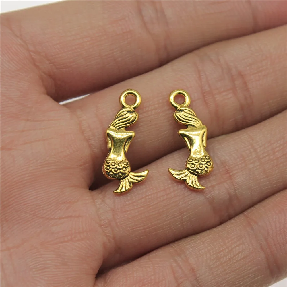 30pcs/lot Mermaid Charms For Jewelry Making 8X20mm Antique Gold Color