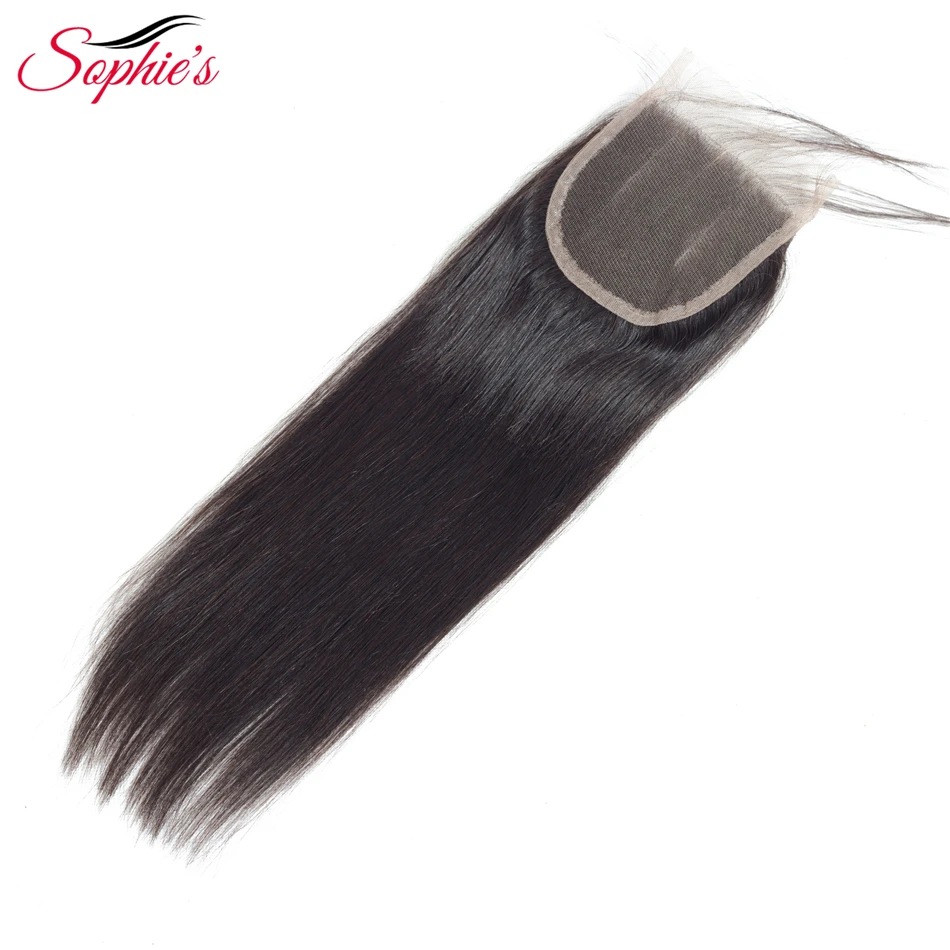 

Sophie's Hair Straight 4*4 Lace Closure Peruvian Human Hair Pre-plucked Hair Line Closure With Baby Hair Non-Remy Natural Color