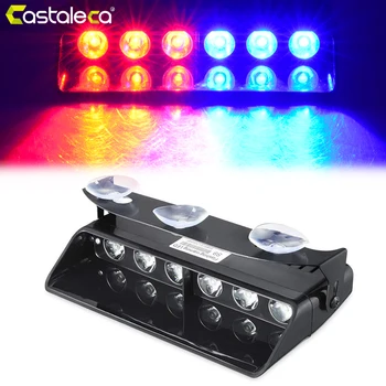 

Castaleca Vehicle Warning Strobe Fog Lights 6 LED Emergency Police Dash Light Car Truck Front Windshield Flashing Lamp Red Blue