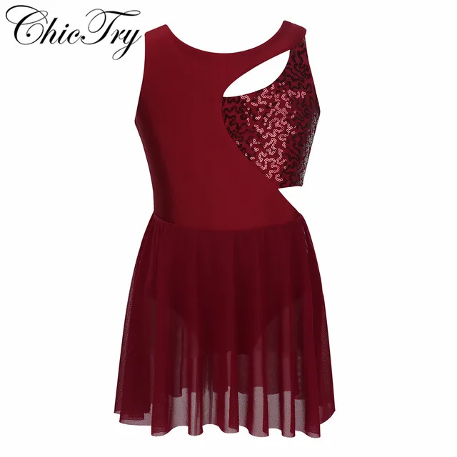 US $8.37 Sequins Kids Girls Sleeveless Asymmetrical Shiny Fashion Keyholes Figure Ice Skating Roller Skating