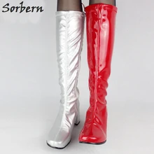 Sorbern элегантное белое платье на молнии 1960 s, для прогулок, женские ботинки в стиле ретро на вечерние сапоги до колена квадратный носок(7 см) женская обувь Большие размеры