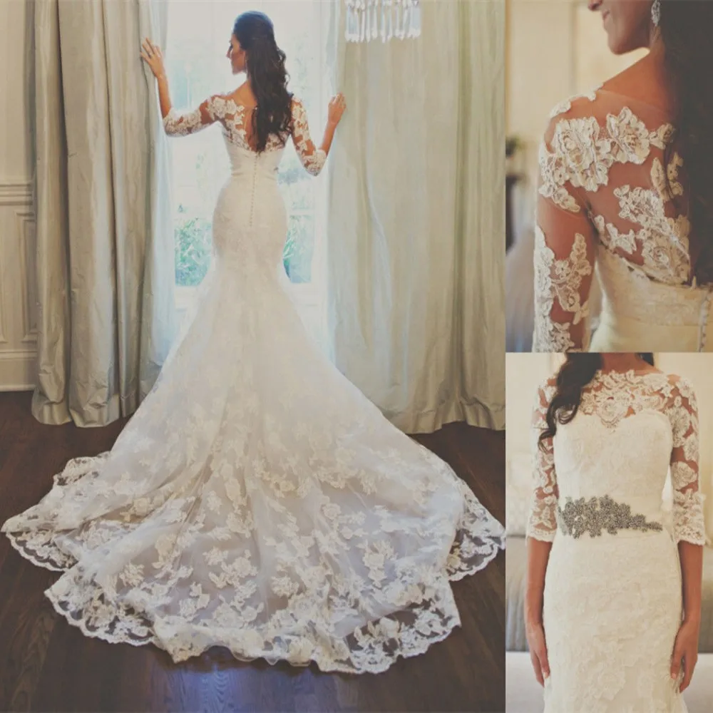 Mermaid Illusion Lace Wedding Dress1