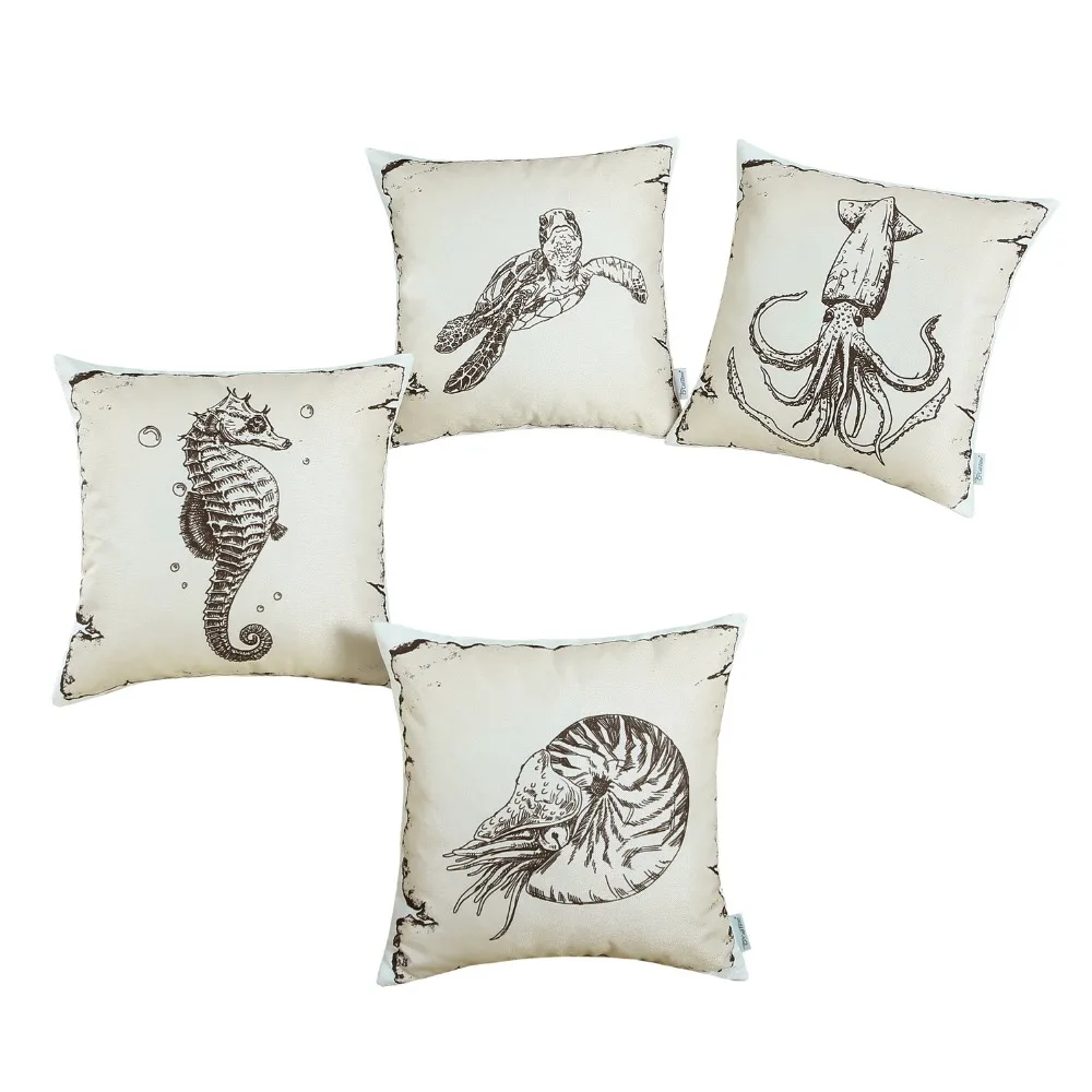 4PCS CaliTime Cushion Covers Throw Pillow Cases Combo Set Vintage Explore Sailing Sea Lifes 18&quot X 18&quot(45cm 45cm) | Дом и сад