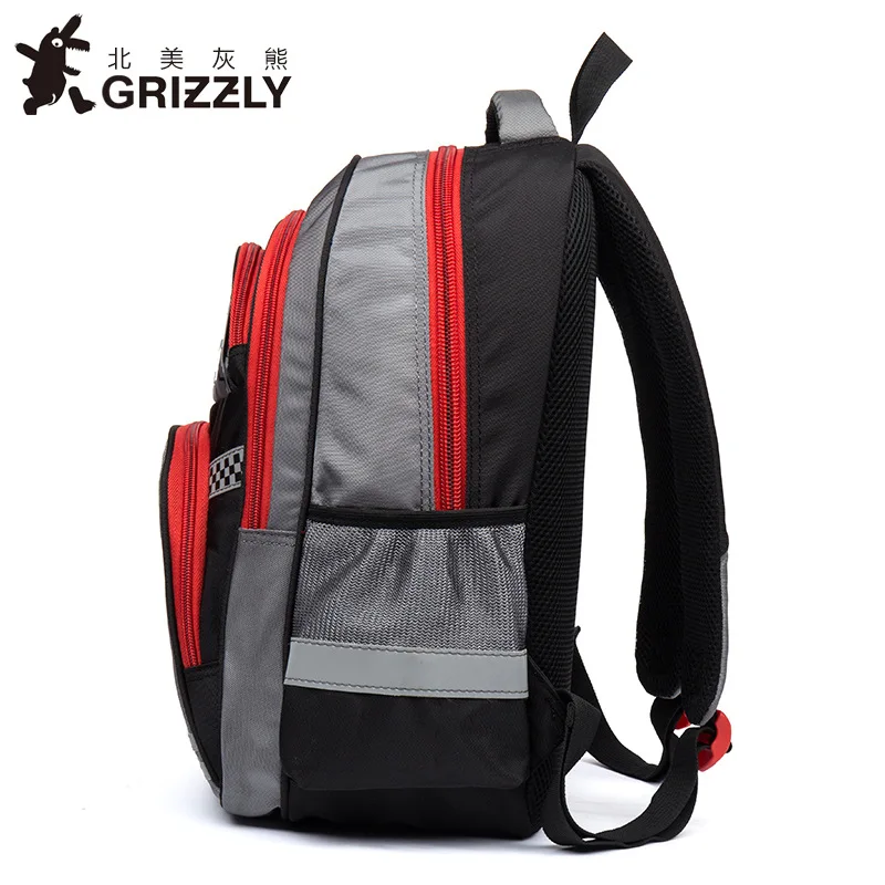 Рюкзак GRIZZLY для мальчиков в России, детские школьные сумки с мультяшным гоночным автомобилем, ортопедический водонепроницаемый рюкзак для начальной школы 1-5 класса