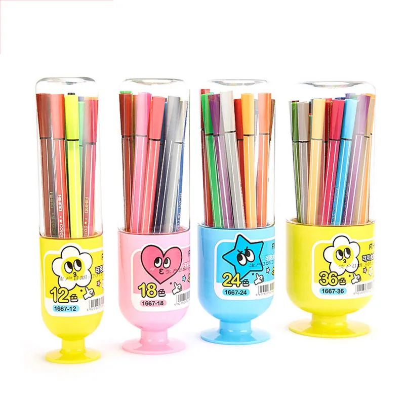 

Art Supplies Stationery Cute 12/18/24/36 Colors Watercolor Pen Kawaii Washable Water Chalk Pen For Painting Cartoon Drawing Pens
