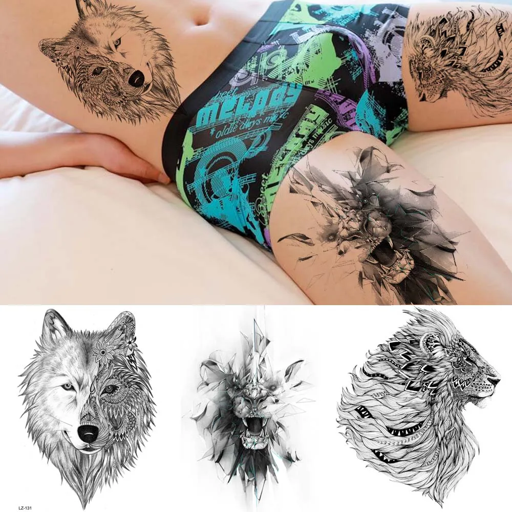 Rejaski 3d Cool King Lion Tribal Wolf Tatuaje Temporal Pegatinas