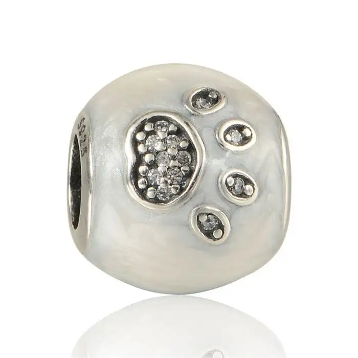

New I Love My Pets Beads With Clear CZ & White Enamel Beads 925 Silver Jewelry Suitable for Brand Charm Bracelets & Necklaces