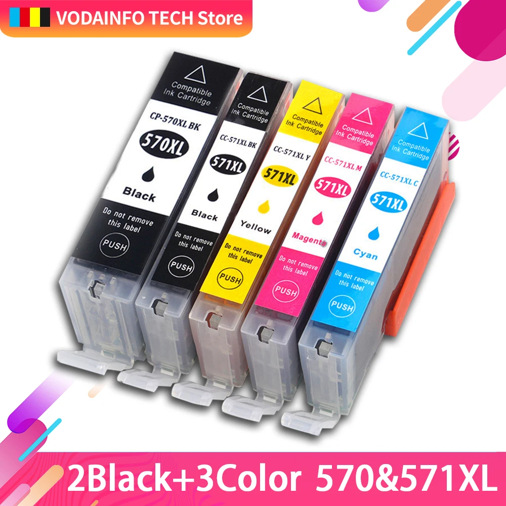 

5pk Ink Cartridge Compatible for Canon Pixma MG5750 MG5751 MG5752 MG5753 MG6850 MG6851 MG6852 MG6853 Printers PGI 570 CLI 571 XL