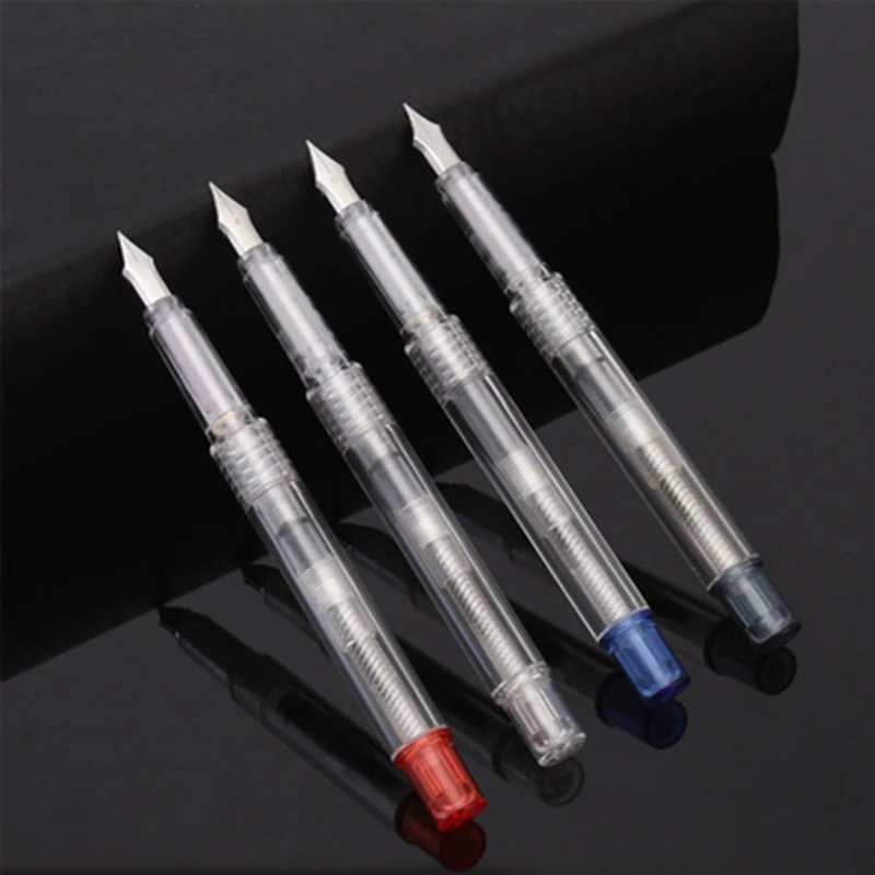 

WING SUNG 0.5mm Transparent Fountain Pen Color 4 Pick Fountain Pens Student Writing Portable Caneta Office School Supplies