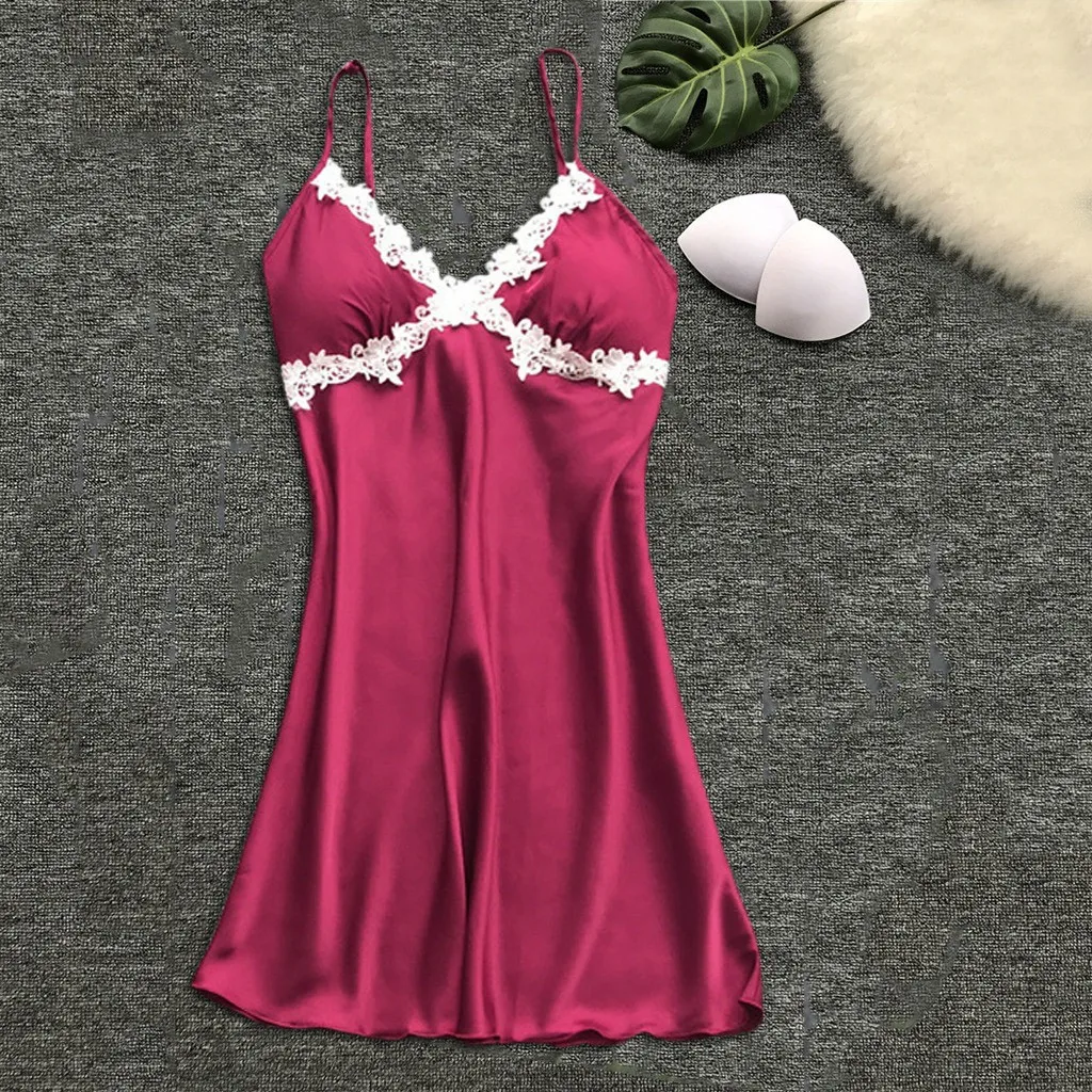 

Women's Sexy Satin sleepwear Silk Nightdress Lingerie sexy sleepwear Sling pijamas Fashion night dress sexy sleepwear 2019 NEW