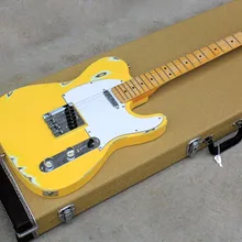 Изготовленная на заказ Ретро лютеальная электрогитара и желтая шея, белая накладка, обеспечивают индивидуальную, бесплатную доставку