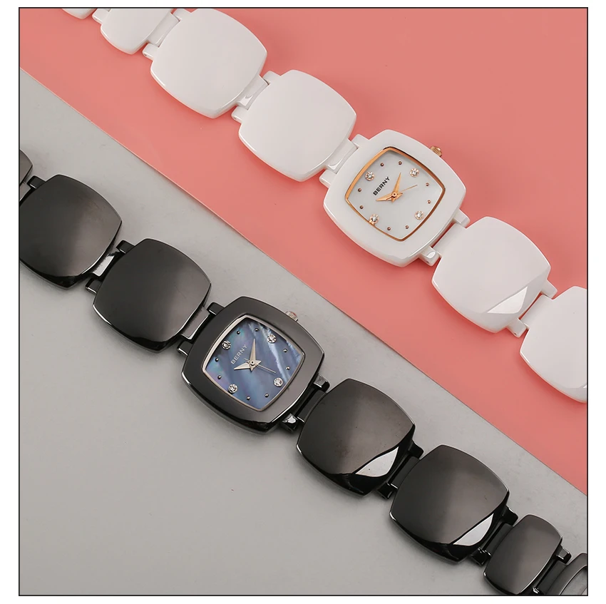 BERNY роскошные керамические Женские кварцевые наручные часы керамические женские часы модные белые керамические женские часы Рождественский подарок