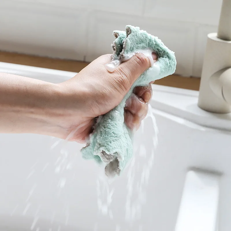 GUANYAO салфетка из микрофибры для уборки кухни Чистящая губка двухслойная Толстая тряпка мягкое хорошее Впитывающее Воду полотенце для рук