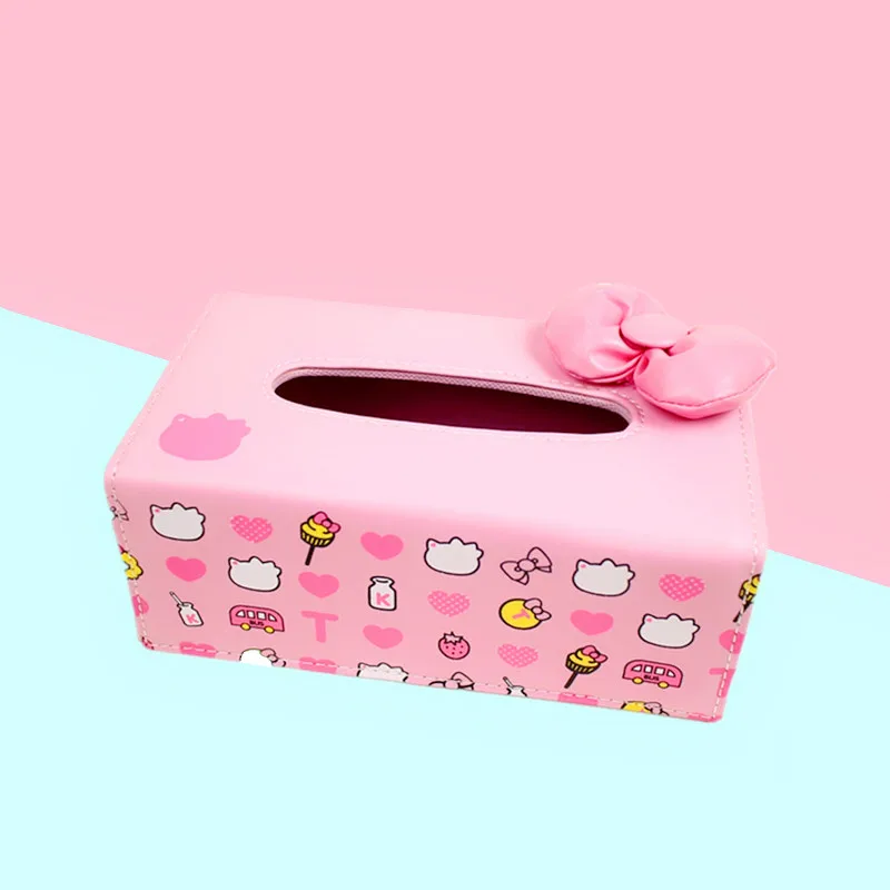 

Cute PU Leather Tissue Box Cover Dressing Tables Paper Storage Pink Series Hello Kitty Serviette Papier Case for Home Favourite