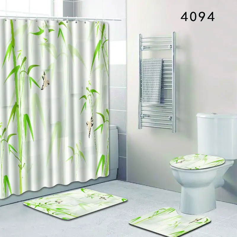 Комплект из трех предметов Ванная комната ковролин зеленый 4 шт./компл. коврик для ванной и душа Шторы комплект 3D практичный бытовой туалетный коврик аксессуары ковры - Цвет: 4094