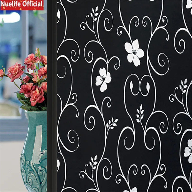 Withe цветочный узор черная Электростатическая стеклянная пленка гостиная детская комната спальня ванная комната солнцезащитный экран окно конфиденциальности дверь пленка