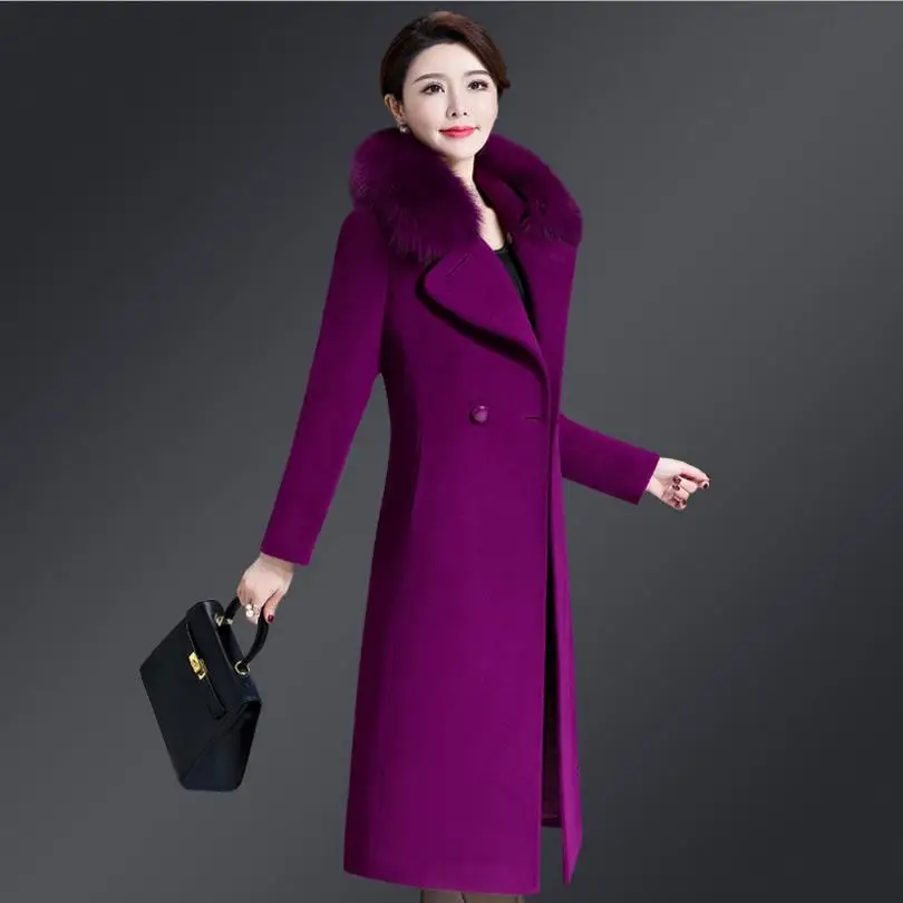 Fourrure Femmes Long Mode Col 2018 Laine Femme Chaud De Tan wine Survêtement Mince Pardessus Manteaux purple L1145 Red Black Cachemire Hiver light Élégant Dames Nouvelles blue q88xz0E7