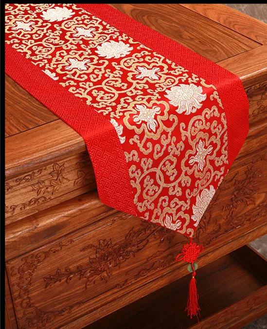 Patchwork Jacquard Chinese knot Damask Table Runner Silk Brocade Coffee Table Cloth Rectangle
