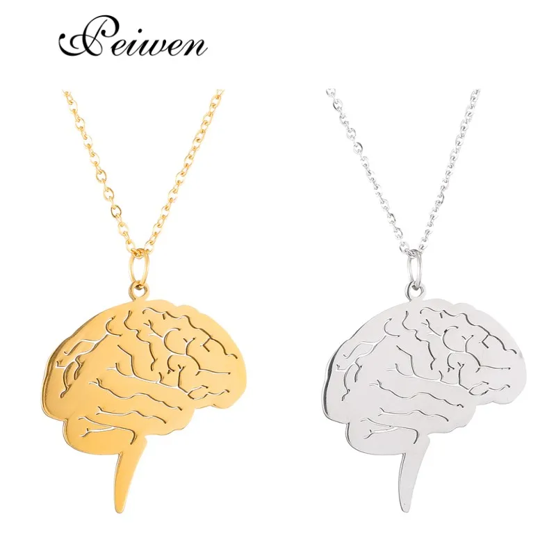 

Fashion Unique Brain Shape Pendant Necklace Gold Silver Stainless Steel Charm Chain Medical Brain Jewelry For Nurse Doctor Gift