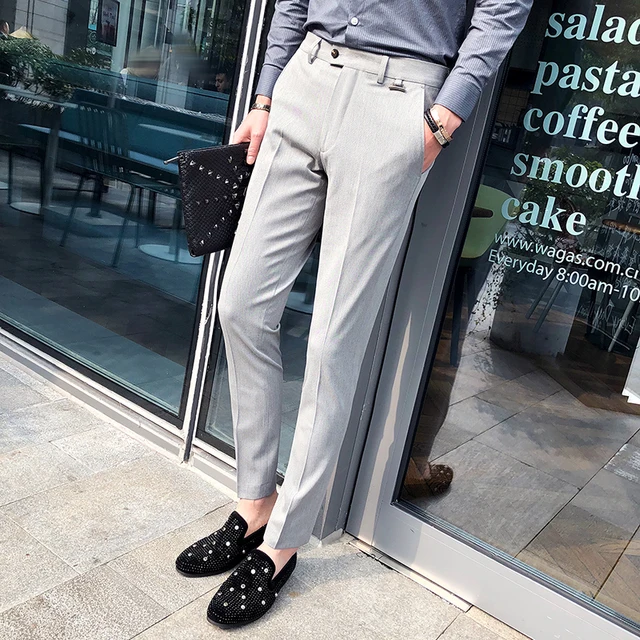 Business Casual Men Pant Slim Fit Men Dress Pants Office Men's Social ...