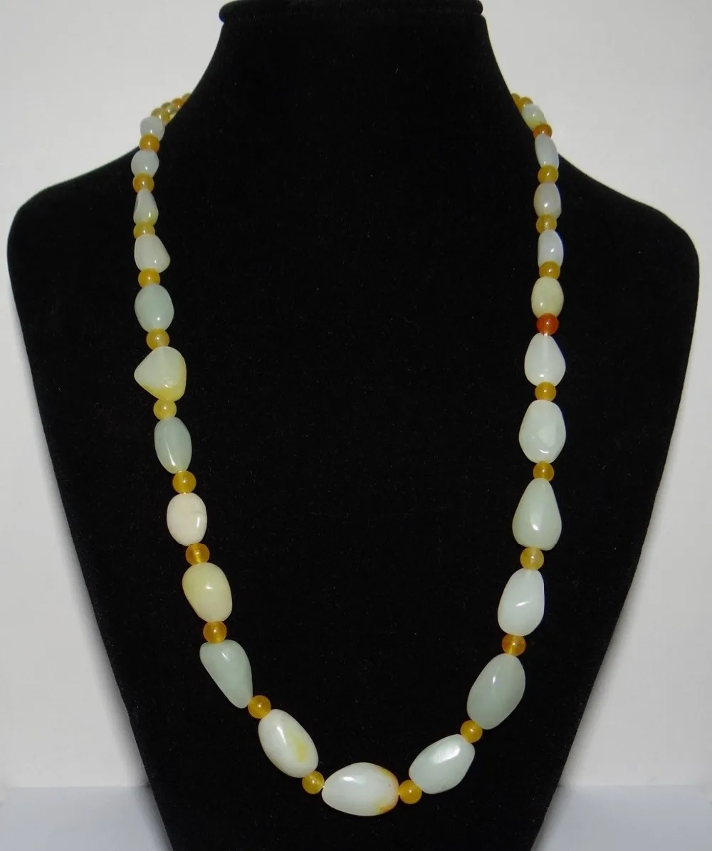 

Jew3115 Nature Nephrite Hetian Jade Yellow Skin Pearls Necklace