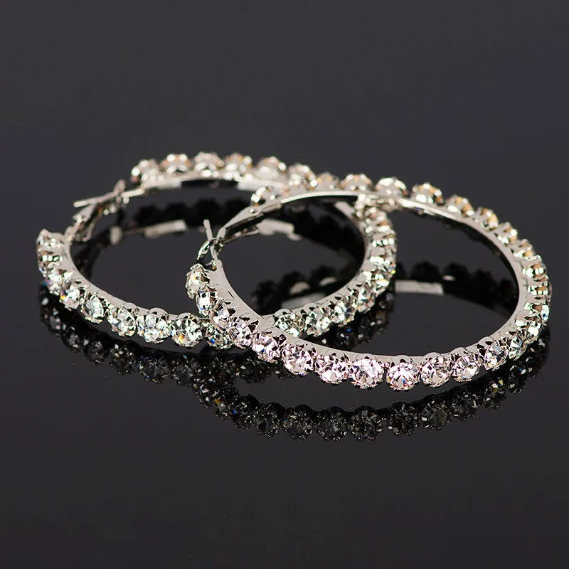 Luxury Female Big White Round Hoop Earrings Fashion Gold Color Color Wedding Earrings Double Zircon Stone Earrings For Women