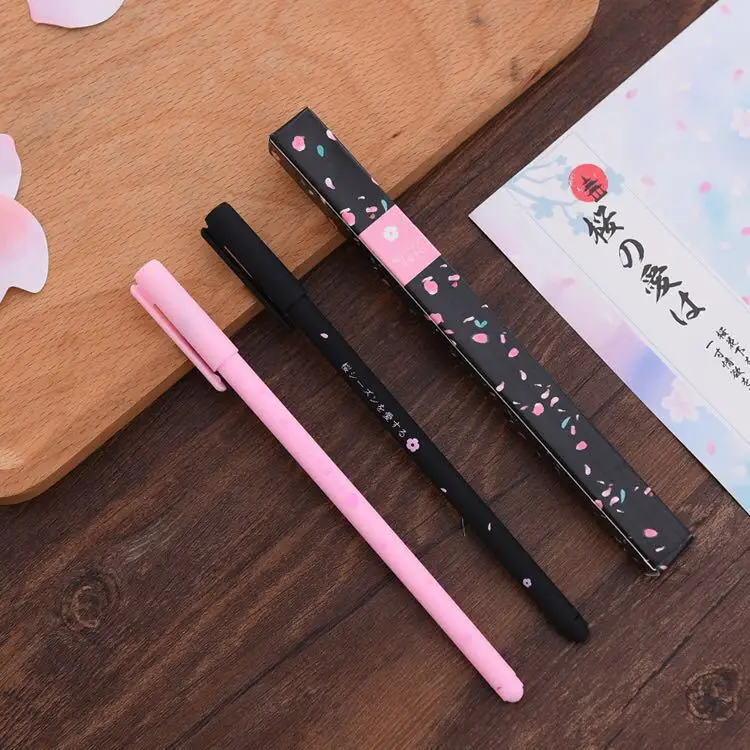 

2Pcs Kawaii stationery cherry female cute romantic gel pens 0.38mm Black Ink Writing