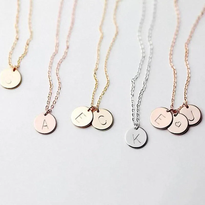 

DIY Fashion 26 Letters Initial Choker Necklaces for Women Gold Silver Color Metal Coin Pendant Name necklace Dainty Jewelry Gift