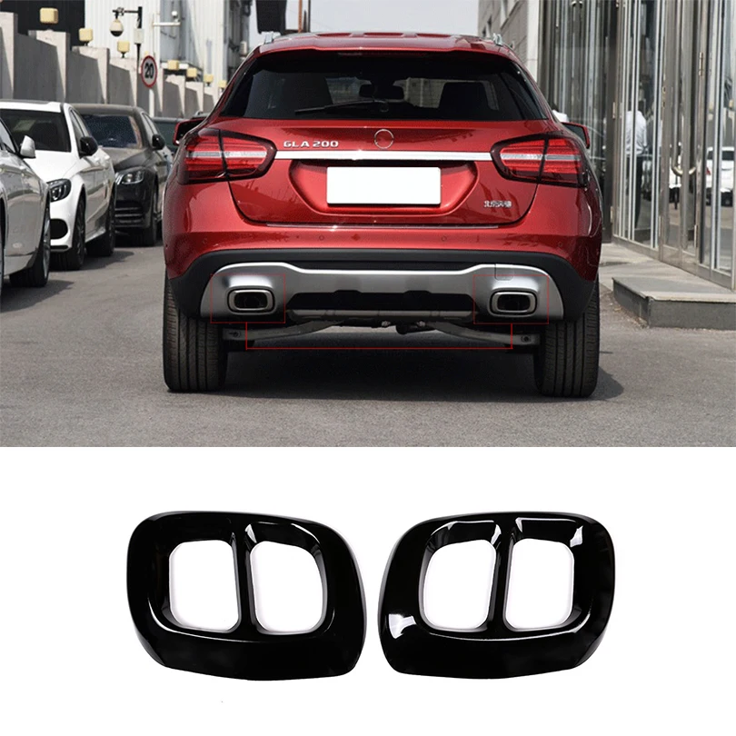 

2Pcs Stainless Steel Gloss Black Car Exhaust Output Tail Cover Trim Sticker For Mercedes Benz GLA Class X156 2015-2017