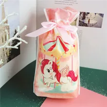 10pcs/lot  Pink Unicorn plastic bags Gift packaging bags Drawstring Bag Candy Bag  14.8x23.5cm