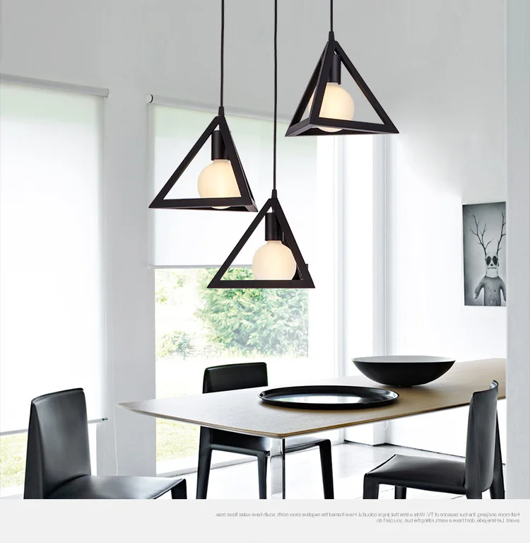 Industrial Wrought Iron Pendant Lamp Cube Triangle Drum Drop Lighting Retro Loft Pendant Light Indoor Lights Restaurant Dining Room Bar Home Light (47)
