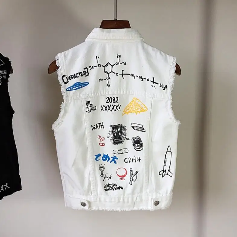 2018 Spring and Autumn Korean fashion printed short denim vest female summer wreath waistcoat vest sleeveless jacket coat r01