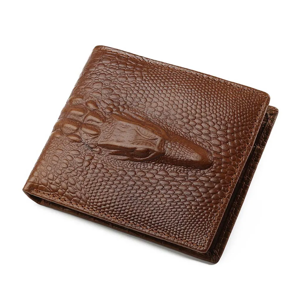 JINBAOLAI крокодиловая кожа компактный мужской бумажник из натуральной коровьей кожи держатель для карт монета карманные кошельки винтажные Аллигатор мужские кошельки - Цвет: brown