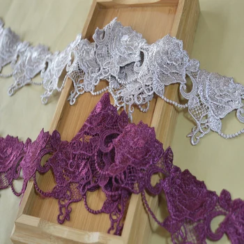 

(2Yds/lot) 5CM Width brown flower water soluble Hight quality lace fabrics embroidered lace trim-m16080708