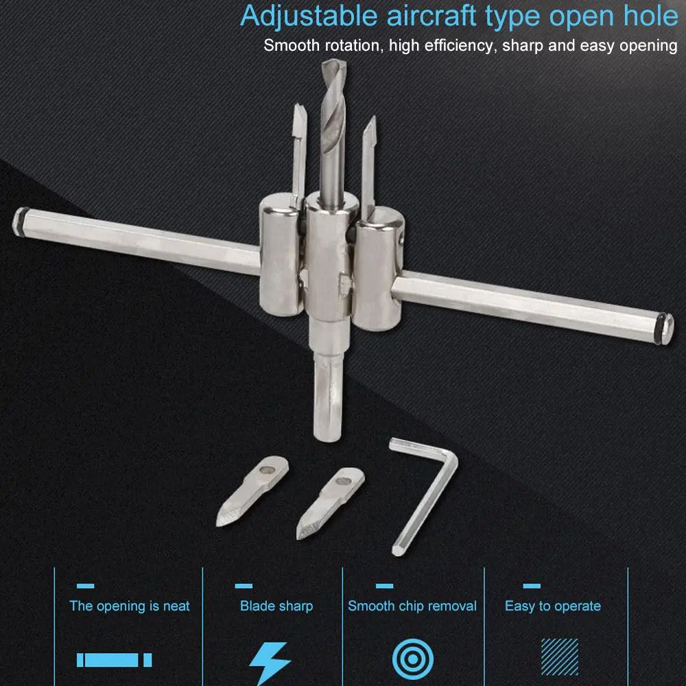 

Adjustable Wood Circle Hole Saw Drill Bit Hope Opener Cutter Kit DIY Tool 120mm 200mm 300mm Laminates Hardwood Aircraft Cutter