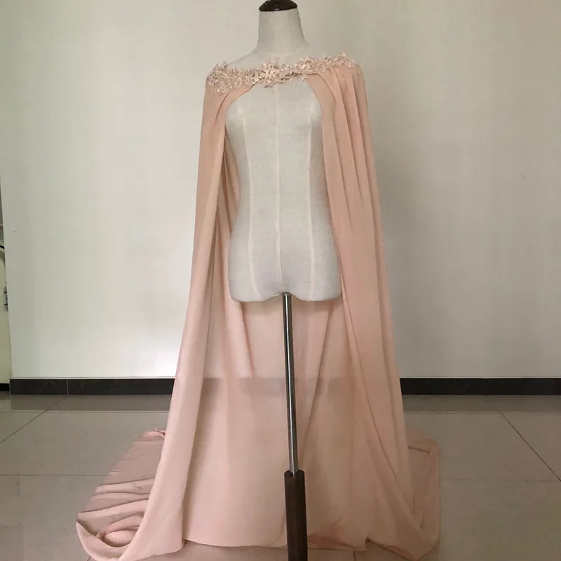 

2019 New Champagne Bridal Long Jackets Cloak White Ivory For Dress Cape Applique Custom Made Wedding Wraps Accessories Jacket