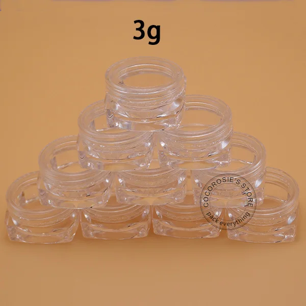 

1000PCS Empty clear 3g jar comsmetic container square jar small jar transparent jar for eyeliner cream