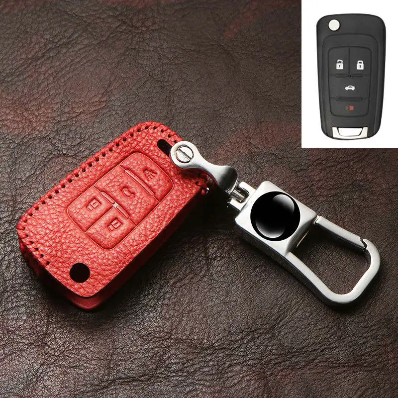 Чехол для ключей от автомобиля из натуральной кожи для Chevrolet buick Sonic Spark Cruze Captiva Lacetti Orlando Epica Trax Smart Keychain - Название цвета: C- Red
