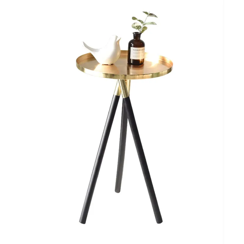 Metal Round Coffee Table Solid Wood Legs Living Room End Table Modern Side Table