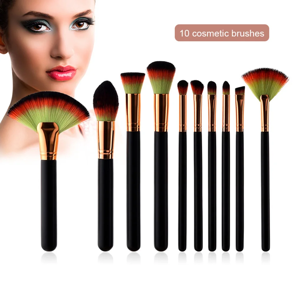 

Black Handle Gold Tube Fan Brush Flame Brush Concealer Makeup Brush 10 Pcs Makeup Brush Forl Lady FM88