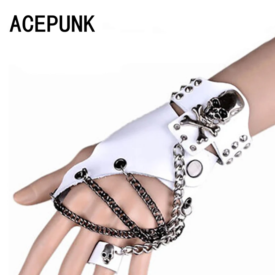 Beli Pria Keren Kerangka Tengkorak Kulit Gelang Pria Sarung Tangan Set ROCK Bermain Bracer Figaro Jaringan Gelang Wanita Gelang Pulseira Masculina E store Prince