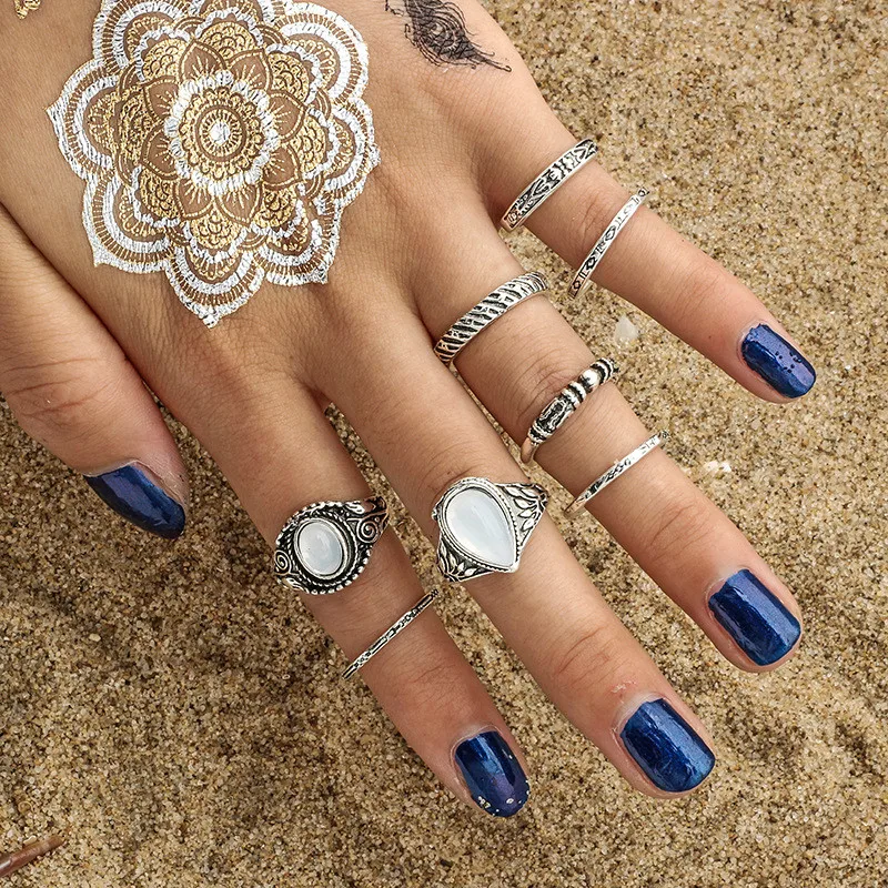 IFFURMON Кольца Набор для женщины Богемия Тибетский белый камень опал Мода Bijoux