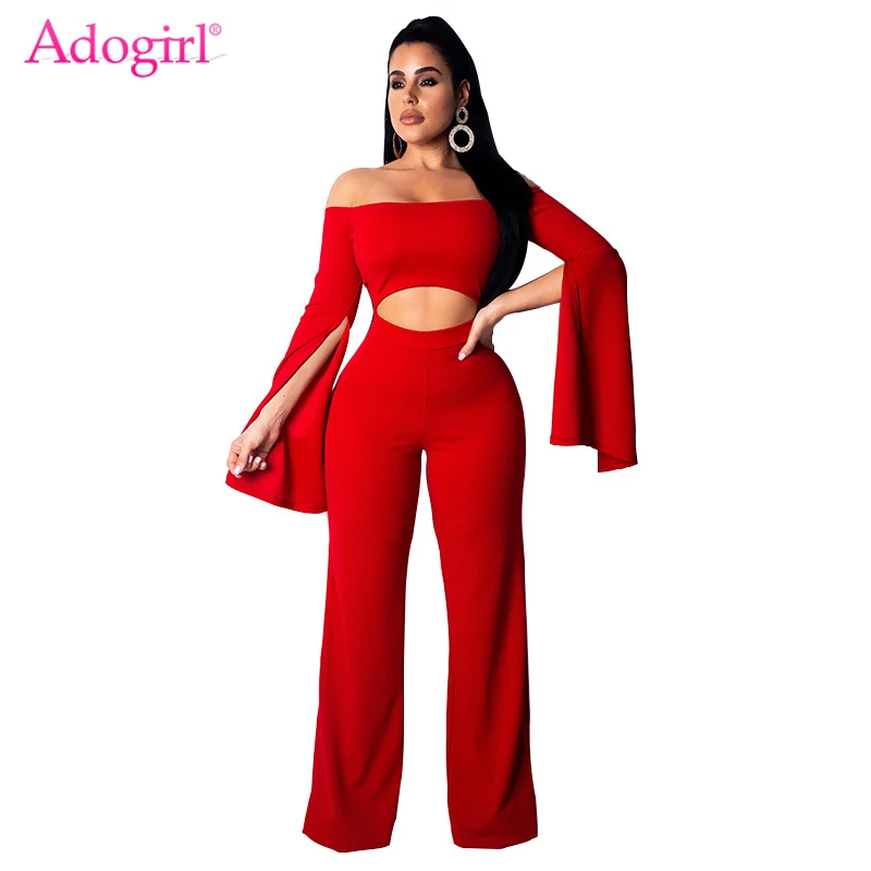 Adogirl Women Off Shoulder Cutout Loose Jumpsuit Slash