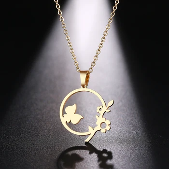 

DOTIFI Stainless Steel Necklace For Women Man Cute Flowers And Grass Gold And Silver Color Pendant Necklace Engagement Jewelry