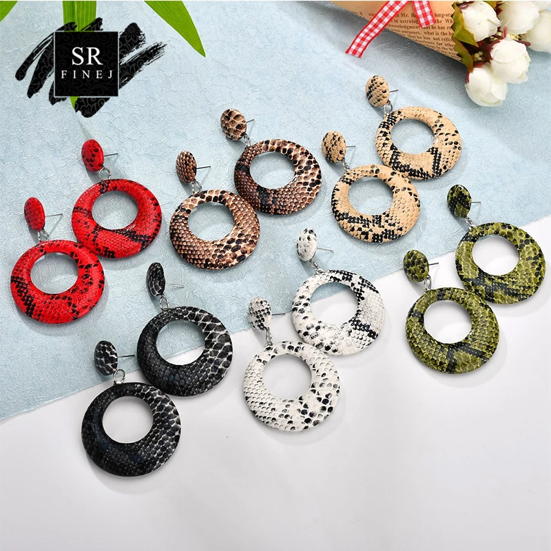 

SR:FINEJ Fashion Geometric Snake Skin Drop Earrings For Women Vintage Round Square Dangle Earring Brincos Pendant Jewelry Gifts
